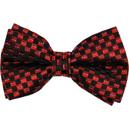 Daniel Ellissa Black / Red Checkerboard 100% Silk Bow Tie / Hanky Set